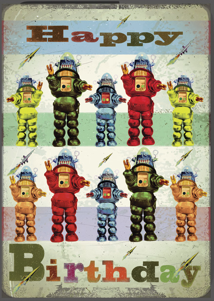 Happy Birthday Robots Greeting Card by Max Hernn Happy Birthday Robots Greeting Card by Max Hernn